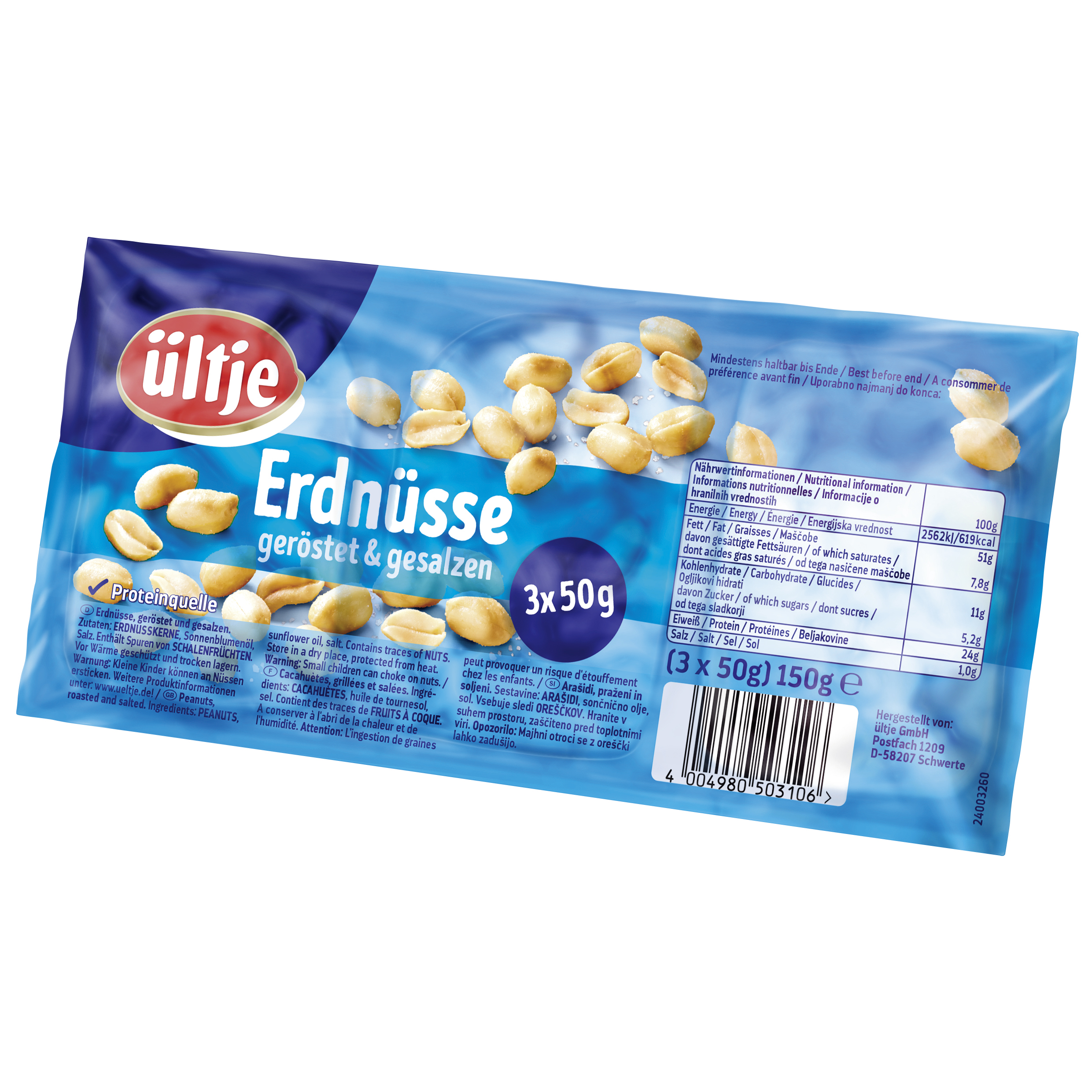 Erdnüsse Vakuumpack, geröstet & gesalzen 3x 50g